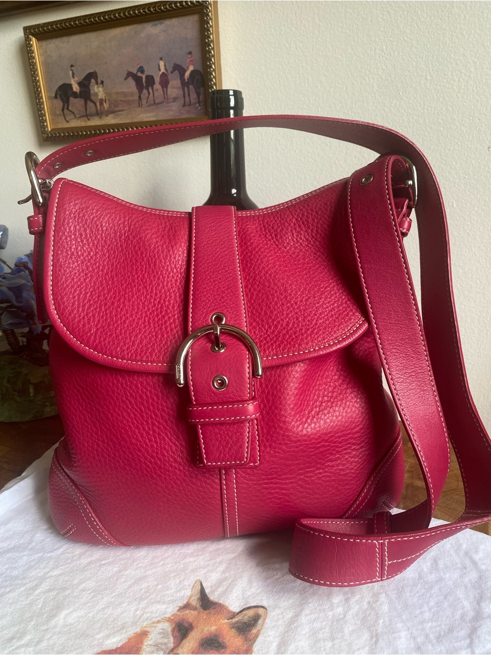 Coach Soho Pink Pebbled Leather Shoulder Bag Hobo EUC Adj Strap Y2K Buckle 4296